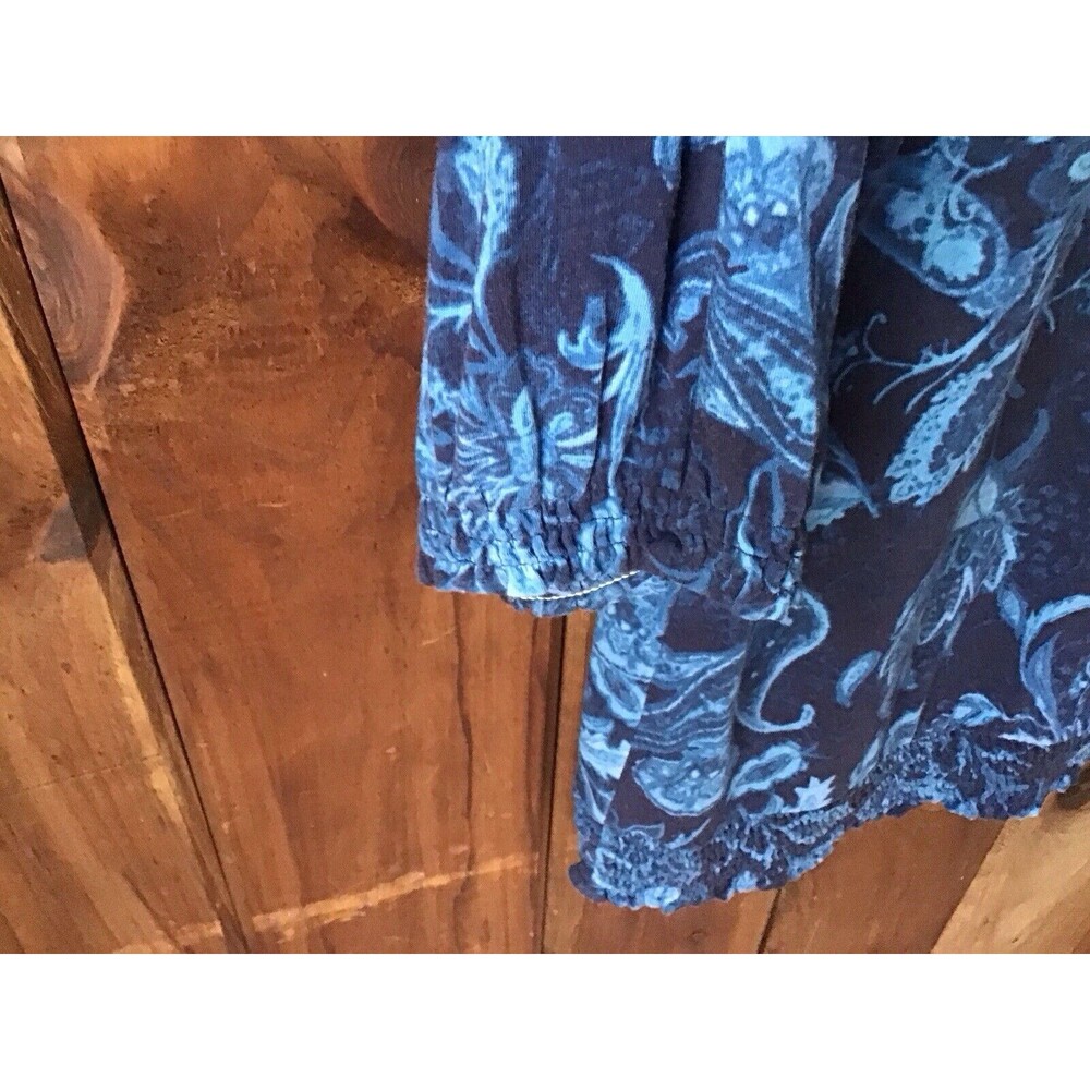Jones New York Blue Floral Top XL Braided Neckline 3/4 Sleeve Casual Vintage - Picture 4 of 8